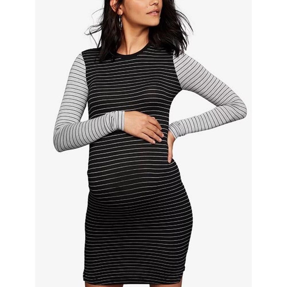 A Pea in the Pod Maternity Striped Colorblock Long Sleeve Sheath Dress Size M